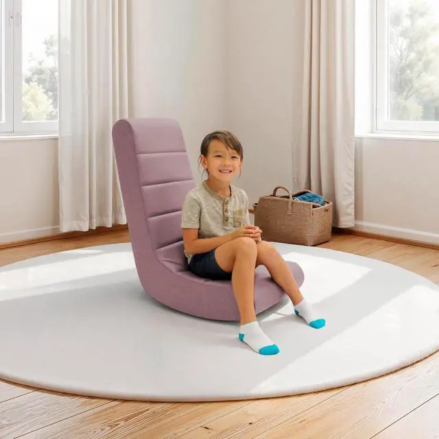 Alt view image 2 of 7 - FDP Youth Soft Floor Rocker, Lightweight Gaming Chair for Kids, Children's Furniture Great for Holiday Gifting and Designed for Playing Video Games, Reading and Watching TV - Mauve