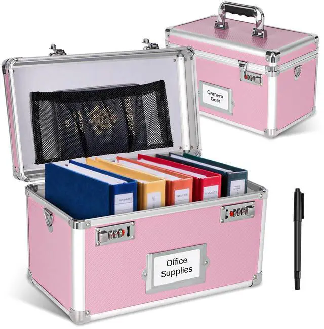 Main image of 15 x 8.7 x 10 Inch Combo Lock Storage Box - Portable Safe for Valuables, Cash, Documents & Medicine | Heavy-Duty & Childproof | Home, Office, Travel Use (Pink)