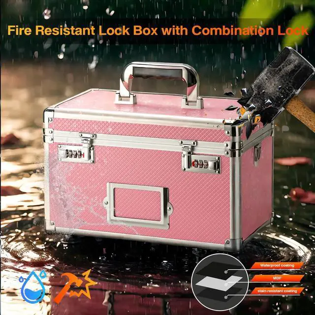 Alt view image 4 of 7 - 15 x 8.7 x 10 Inch Combo Lock Storage Box - Portable Safe for Valuables, Cash, Documents & Medicine | Heavy-Duty & Childproof | Home, Office, Travel Use (Pink)
