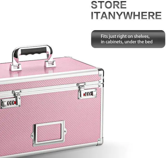 Alt view image 2 of 7 - 15 x 8.7 x 10 Inch Combo Lock Storage Box - Portable Safe for Valuables, Cash, Documents & Medicine | Heavy-Duty & Childproof | Home, Office, Travel Use (Pink)