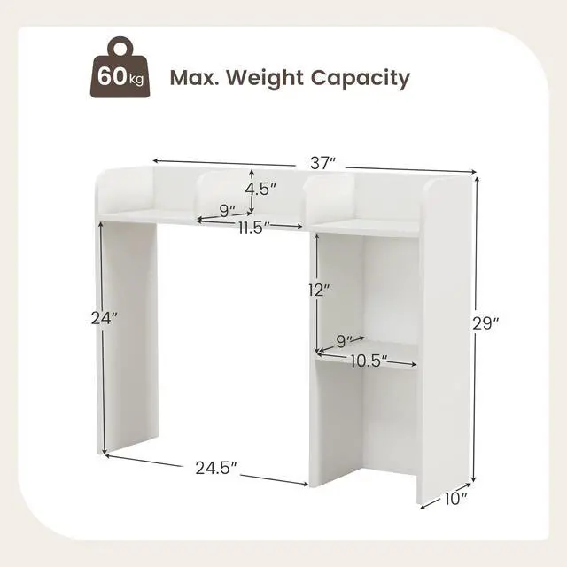 Alt view image 3 of 7 - Desk Hutch, Countertop Storage Organizer with 5 Shelves, 3-Tier Display Rack for Computer Desk, Multipurpose Wood Hutch Organizer, Desktop Bookshelf for Dorm, Office, Home, White