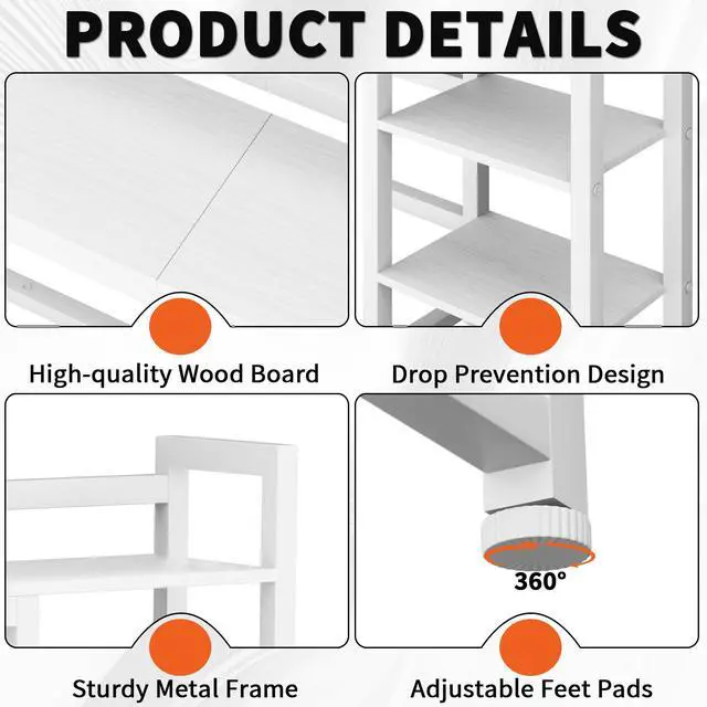Alt view image 5 of 6 - Desktop Shelf, 38.5'' Desktop Organizer Shelf for Computer Monitor, 4 Tier Hutch Storage Rack for Home Office Dorm, White