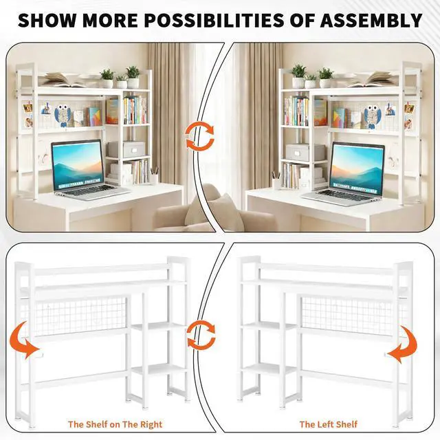 Alt view image 6 of 6 - Desktop Shelf, 38.5'' Desktop Organizer Shelf for Computer Monitor, 4 Tier Hutch Storage Rack for Home Office Dorm, White