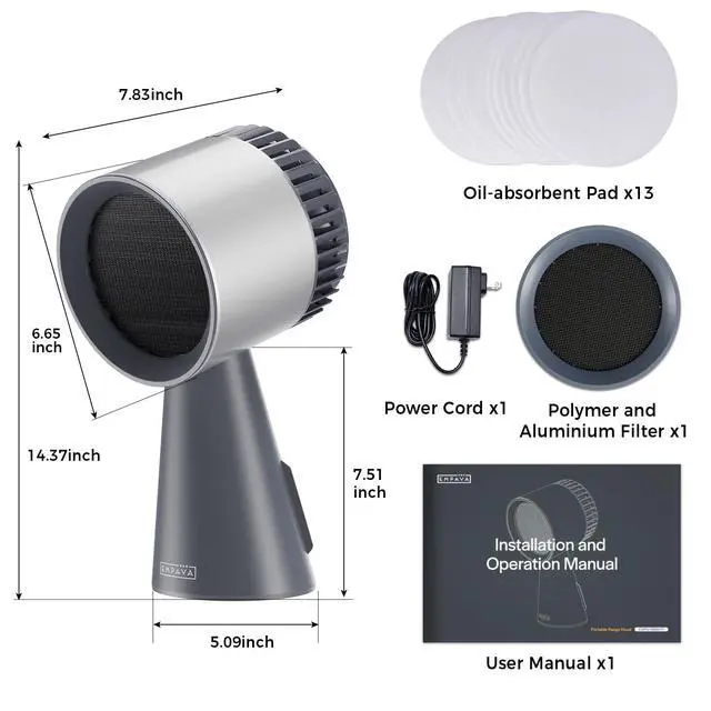 Alt view image 7 of 7 - Portable Range Hood for Cooking, 3-Speed | Desktop Kitchen Exhaust Fan with Large Caliber and Oil Collection Cup for Indoor & Outdoor, RV, 13xFume Filters