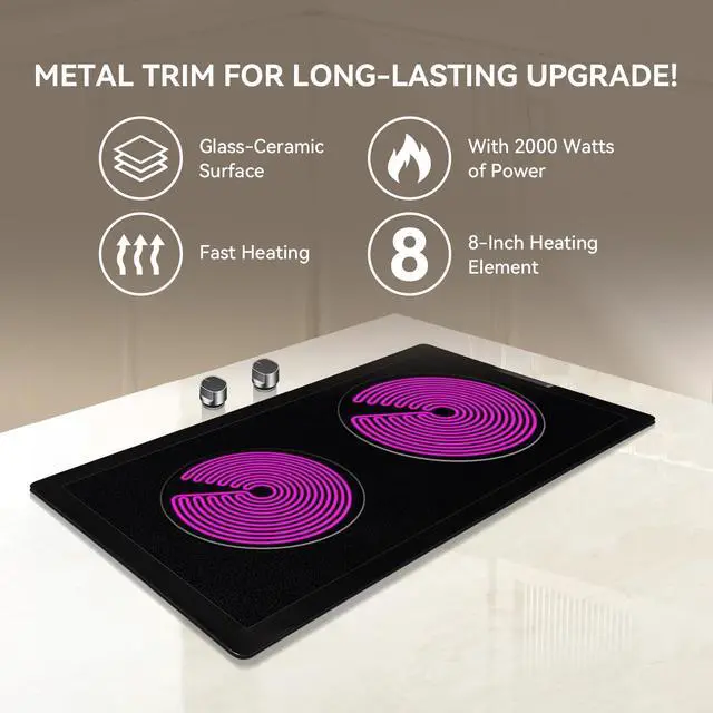 Alt view image 5 of 7 - Radiant Cartridge A122B Compatible with Jenn-Air Cooktop Range | Upgraded Dual Radiant Element 2000W and 1200W Stove Module with Reinforced Metal Frame and Smooth Ceran Glass Surface