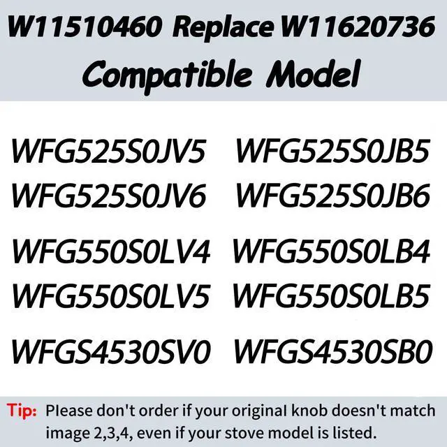 Alt view image 5 of 7 - WFG525S0JV5 WFG525S0JV6 WFG550S0LV4 for Whirlpool Gas Stove | WFG550S0LV5 WFG525S0JB5 WFG525S0JB6 WFG550S0LB4 WFG550S0LB5 WFGS4530SV0 WFGS4530SB0 Rrplacement Knobs W11510460 W11620736