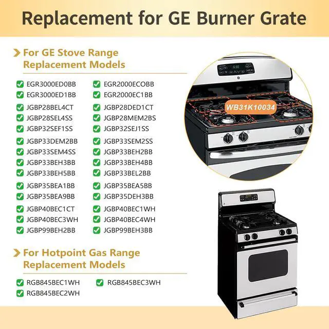 Alt view image 3 of 7 - WB31K10034 Grate Replacement Parts for GE Burner Grate Stove Parts | Gas Stove Grates Replacement for GE Burner, General Electric Gas Range Parts Stove Surface Top Grate Cast Iron Rack, 4 Pack