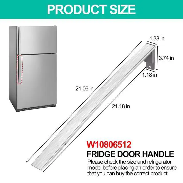 Alt view image 3 of 7 - Upgraded W10806512 Refrigerator Door Handle w/Set Screw Compatible with Whirlpool Refrigerator, Stainless Steel Fridge Door Handle Replacement, Replace Part AP5982853, PS11703503