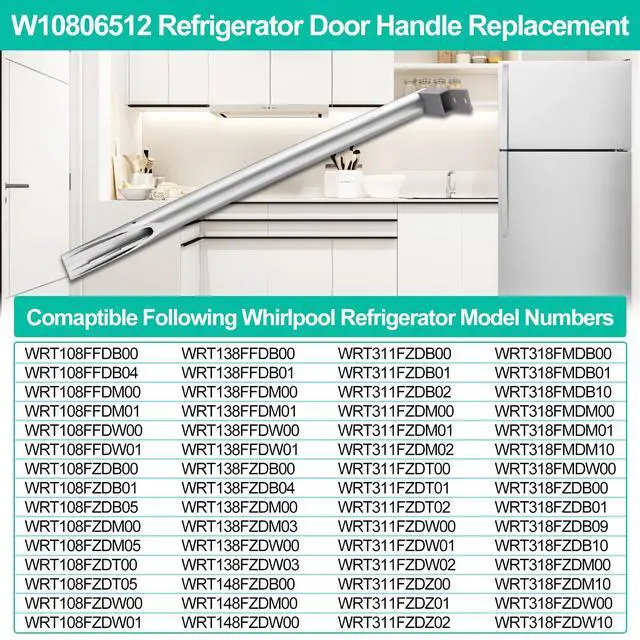 Alt view image 4 of 7 - Upgraded W10806512 Refrigerator Door Handle w/Set Screw Compatible with Whirlpool Refrigerator, Stainless Steel Fridge Door Handle Replacement, Replace Part AP5982853, PS11703503