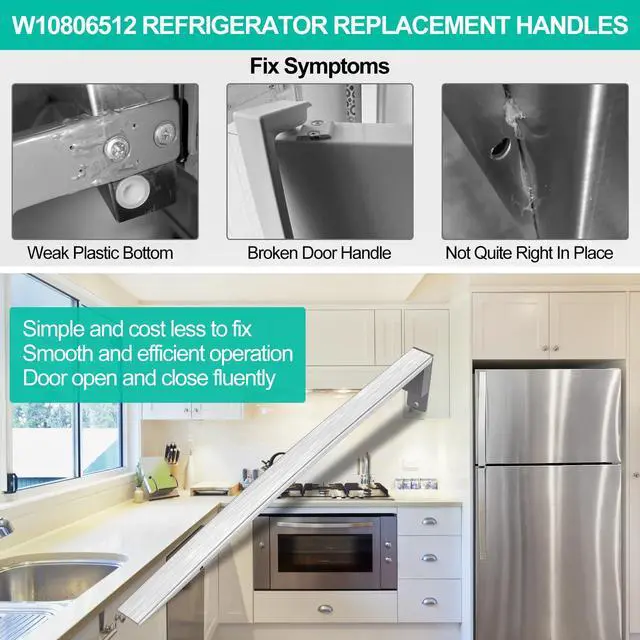 Alt view image 5 of 7 - Upgraded W10806512 Refrigerator Door Handle w/Set Screw Compatible with Whirlpool Refrigerator, Stainless Steel Fridge Door Handle Replacement, Replace Part AP5982853, PS11703503