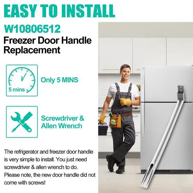 Alt view image 6 of 7 - Upgraded W10806512 Refrigerator Door Handle w/Set Screw Compatible with Whirlpool Refrigerator, Stainless Steel Fridge Door Handle Replacement, Replace Part AP5982853, PS11703503