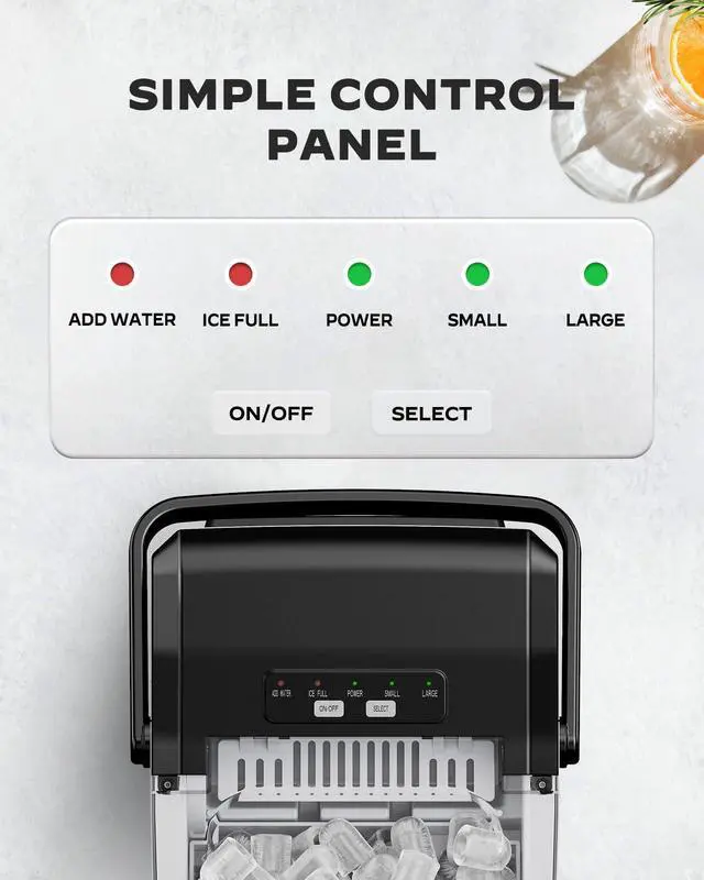 Alt view image 4 of 7 - Countertop Ice Maker Machine, 26 lbs per Day, Fast Ice in 6 Minutes, Self-Cleaning Ice Maker, Compact Countertop Ice Machine for Home, Kitchen/Office/Parties,Black