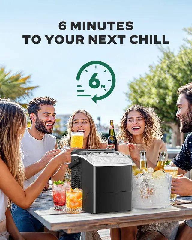Alt view image 2 of 7 - Countertop Ice Maker Machine, 26 lbs per Day, Fast Ice in 6 Minutes, Self-Cleaning Ice Maker, Compact Countertop Ice Machine for Home, Kitchen/Office/Parties,Black