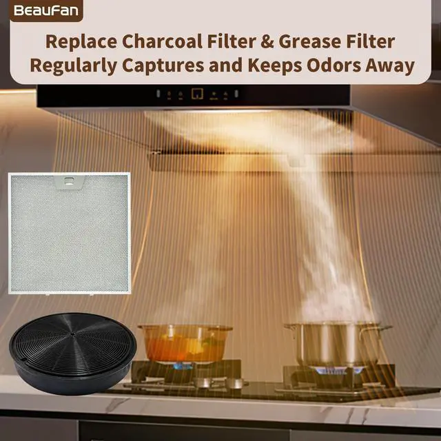 Alt view image 4 of 6 - 2 Pack WB02X24872 Range Vent Hood Grease Filter & 2 Pack JXCF72 WB02X24842 Charcoal Filter Compatible with GE Range Hoods JVW5301EJ1ES, JVW5301SJ1SS, JVW5301BJ1TS, JVW5301FJ1DS, JVW5301EJ2ES