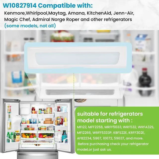 Alt view image 2 of 7 - Upgraded W10827914 W10165964 Pantry Drawer Door Cover | Fits Whirlpool Kenmore maytag Refrigerator, Replaces Parts 12656820 12656823 1455167 Refrigerator Drawer Front Lid Cover