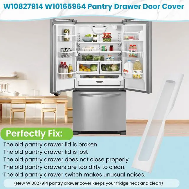 Alt view image 5 of 7 - Upgraded W10827914 W10165964 Pantry Drawer Door Cover | Fits Whirlpool Kenmore maytag Refrigerator, Replaces Parts 12656820 12656823 1455167 Refrigerator Drawer Front Lid Cover