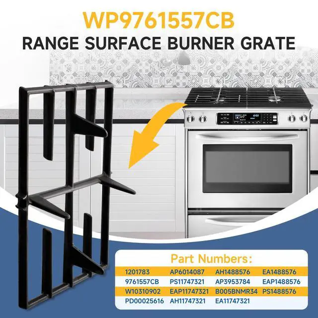 Alt view image 3 of 7 - 11" x 9" Range Surface Burner Grate WP9761557CB Compatible with KitchenAid | Grate Replacement KGSS907SSS01 KGRS807SBL00 KGRS807SBL01 KGSS907SSS03 KGSS907SSS02, Replaces 9761557CB 1201783 W10310902