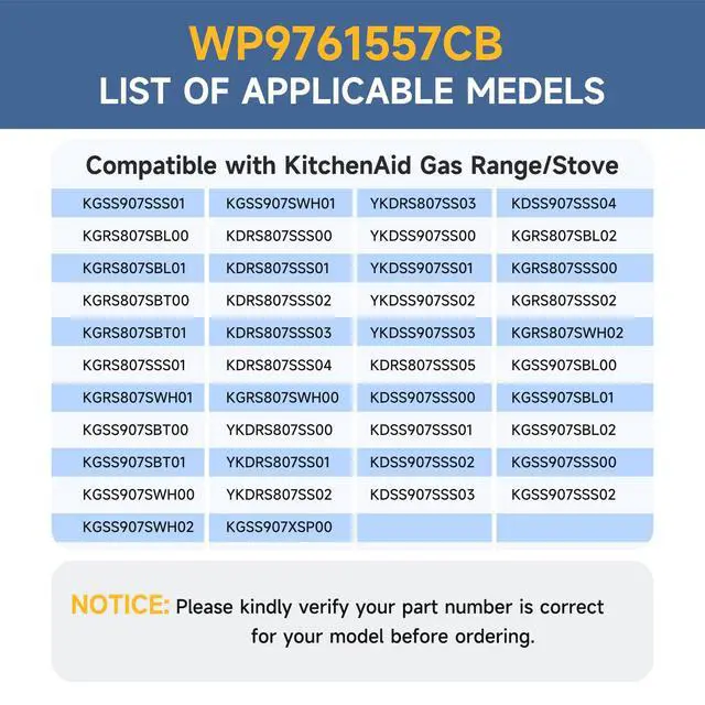 Alt view image 4 of 7 - 11" x 9" Range Surface Burner Grate WP9761557CB Compatible with KitchenAid | Grate Replacement KGSS907SSS01 KGRS807SBL00 KGRS807SBL01 KGSS907SSS03 KGSS907SSS02, Replaces 9761557CB 1201783 W10310902