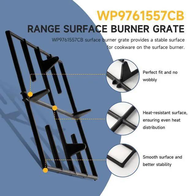 Alt view image 5 of 7 - 11" x 9" Range Surface Burner Grate WP9761557CB Compatible with KitchenAid | Grate Replacement KGSS907SSS01 KGRS807SBL00 KGRS807SBL01 KGSS907SSS03 KGSS907SSS02, Replaces 9761557CB 1201783 W10310902