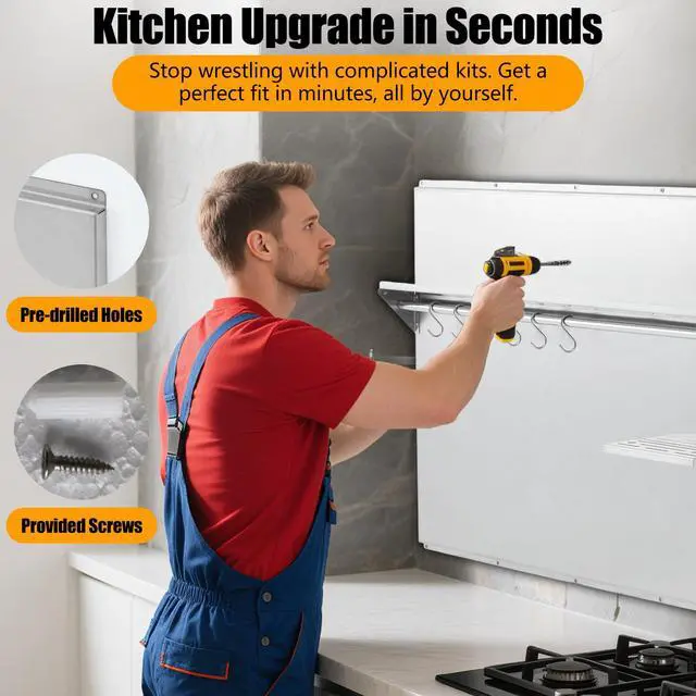 Alt view image 5 of 7 - 36"x30" Stainless Steel Range Backsplash for Stove Hood, Wall Mount Kitchen Panel with Shelf & Knife Rack, Commercial Grade, Pre-Drilled Holes for Easy Installation & Cleaning