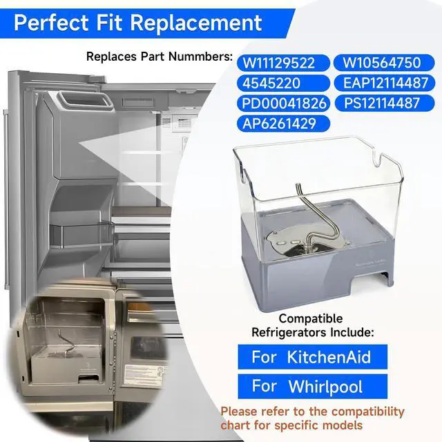 Alt view image 2 of 7 - W11129522 Refrigerator Ice Bin Compatible with KitchenAid Ice Bucket Replacement, W10564750 Ice Bucket Assembly for KitchenAid Whirlpool Removable Ice Bin