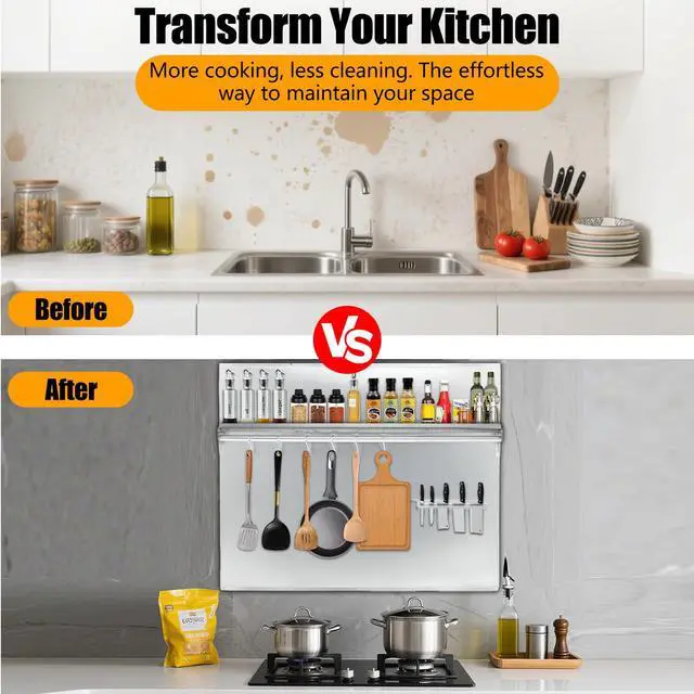 Alt view image 6 of 7 - 36"x30" Stainless Steel Range Backsplash for Stove Hood, Wall Mount Kitchen Panel with Shelf & Knife Rack, Commercial Grade, Pre-Drilled Holes for Easy Installation & Cleaning