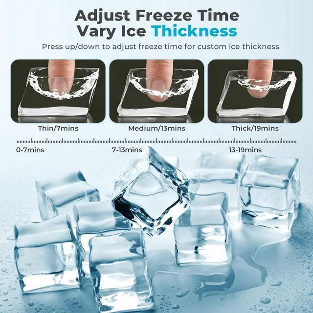 Alt view image 3 of 7 - Countertop Ice Cube Maker, 12Pcs Ready in 13 Mins, 26Lbs/Day, Adjust Ice Thickness, 24H-Timer, Portable Self-Cleaning Compact Ice Machine with Handle