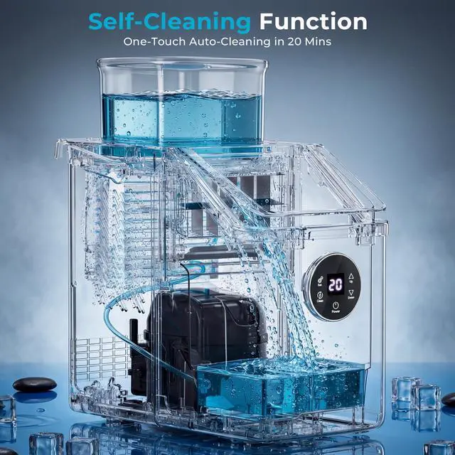 Alt view image 4 of 7 - Countertop Ice Cube Maker, 12Pcs Ready in 13 Mins, 26Lbs/Day, Adjust Ice Thickness, 24H-Timer, Portable Self-Cleaning Compact Ice Machine with Handle