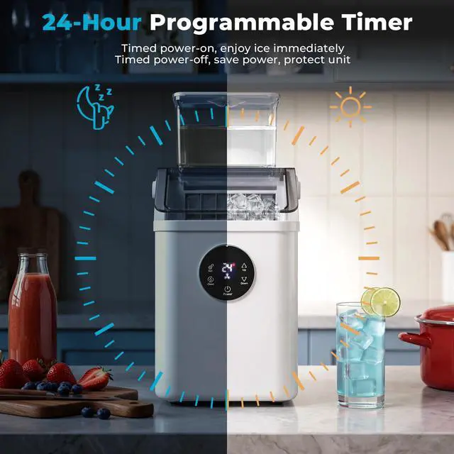 Alt view image 6 of 7 - Countertop Ice Cube Maker, 12Pcs Ready in 13 Mins, 26Lbs/Day, Adjust Ice Thickness, 24H-Timer, Portable Self-Cleaning Compact Ice Machine with Handle