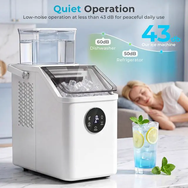 Alt view image 7 of 7 - Countertop Ice Cube Maker, 12Pcs Ready in 13 Mins, 26Lbs/Day, Adjust Ice Thickness, 24H-Timer, Portable Self-Cleaning Compact Ice Machine with Handle