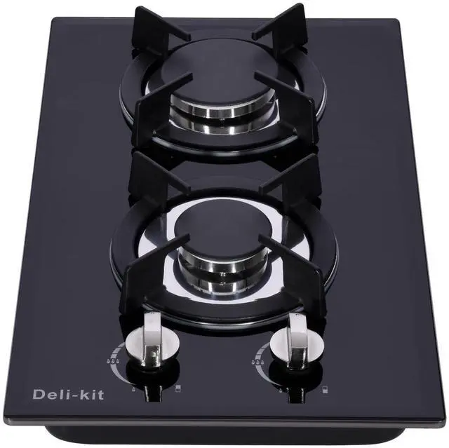 Main image of 12 Inch Gas Cooktop Dual Fuel Sealed 2 Burners Tempered Glass Stovetop Drop-in Hob Black DK123-A01S