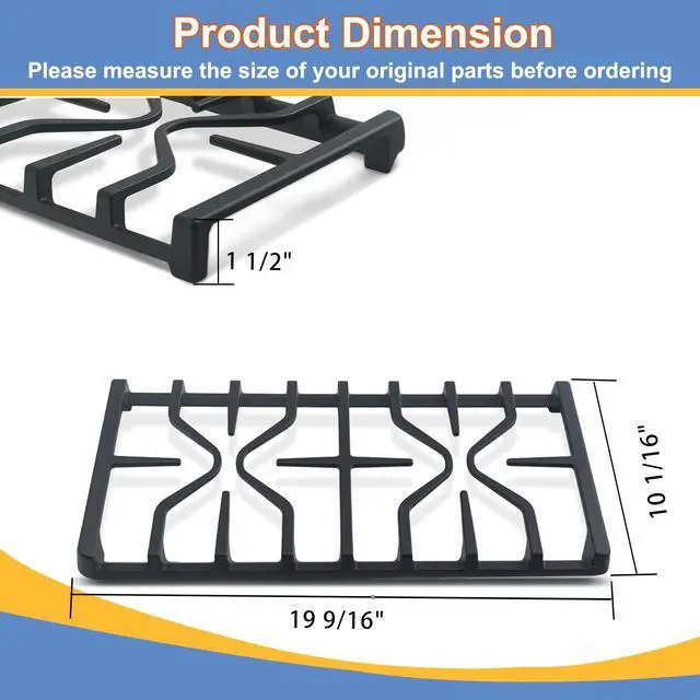 Alt view image 2 of 7 - Upgraded WB31X27151 Stove Grate Replacement for GE Stove Parts, 2 Pack | Cast Iron Side Burner Grate Surface Cooktop for General Electric Gas Range Parts, JGBS66REKSS, JGB700SEJ4SS, WB31X24736 Rack