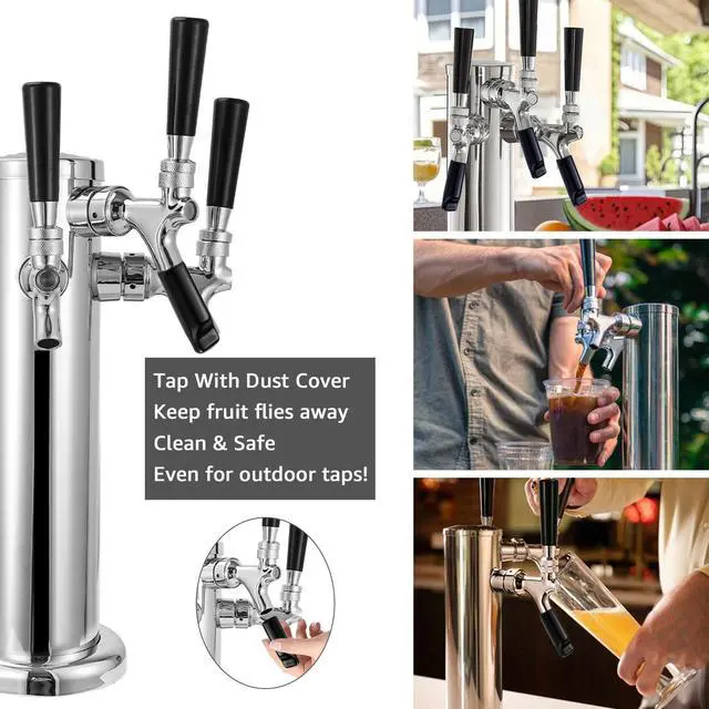Alt view image 6 of 7 - 3 Taps Beer Tower Dispenser Kegerator Tower, 3" Beer Keg Tap Keg Tower Kegerator Tap Tower Kegerator Parts Kit, Stainless Steel Tower Brass Faucet Stainless Core Pre-assembled Lines