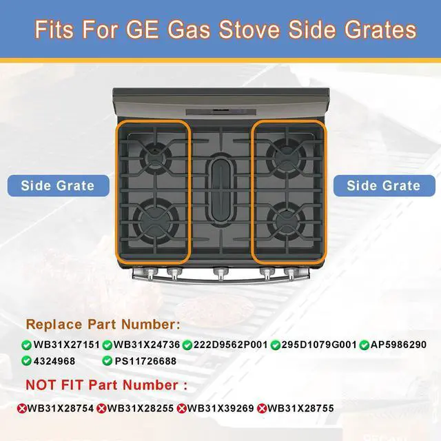 Alt view image 4 of 7 - Upgraded WB31X27151 Stove Grate Replacement for GE Stove Parts, 2 Pack | Cast Iron Side Burner Grate Surface Cooktop for General Electric Gas Range Parts, JGBS66REKSS, JGB700SEJ4SS, WB31X24736 Rack