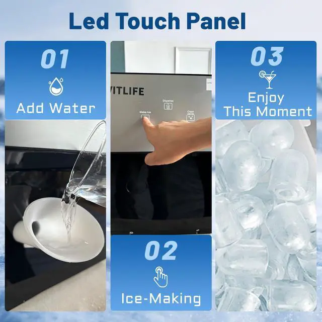 Alt view image 4 of 7 - Countertop Nugget Ice Maker with Chewable Soft Ice, 35lbs/24Hrs | High Capacity,Self-Cleaning&Automatic Dispensing,Quiet 45dB Operation for Home/Office/Bar (BPA-Free, LED Touch Panel)