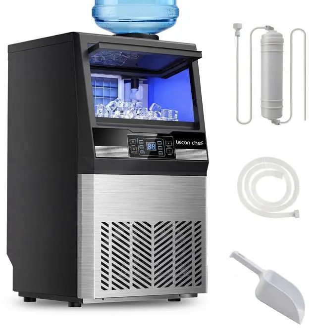 Main image of Commercial Ice Maker Machine 80Lbs/24H Dual Water Inlet Silver | 20Lbs Storage Bin, Freestanding, 36 Ice Cubes/Cycle, Adjustable Ice Thickness, Self-Cleaning, for Home, Bar, Coffee Shop