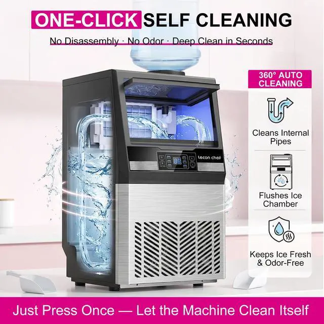 Alt view image 5 of 7 - Commercial Ice Maker Machine 80Lbs/24H Dual Water Inlet Silver | 20Lbs Storage Bin, Freestanding, 36 Ice Cubes/Cycle, Adjustable Ice Thickness, Self-Cleaning, for Home, Bar, Coffee Shop