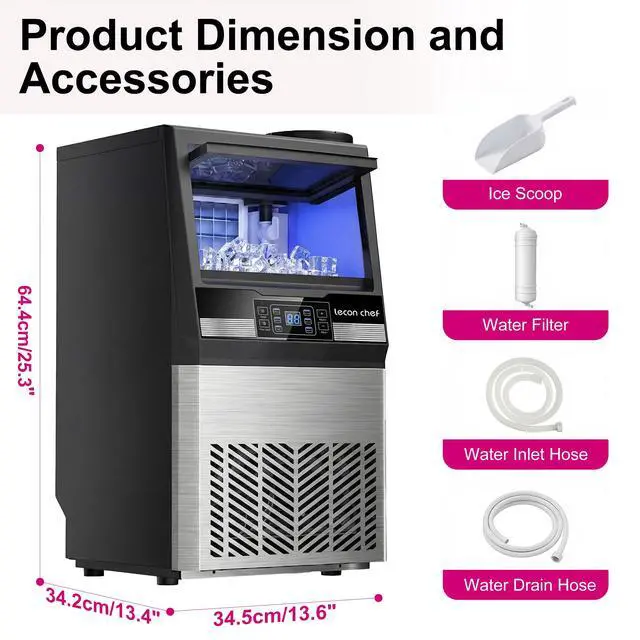 Alt view image 7 of 7 - Commercial Ice Maker Machine 80Lbs/24H Dual Water Inlet Silver | 20Lbs Storage Bin, Freestanding, 36 Ice Cubes/Cycle, Adjustable Ice Thickness, Self-Cleaning, for Home, Bar, Coffee Shop