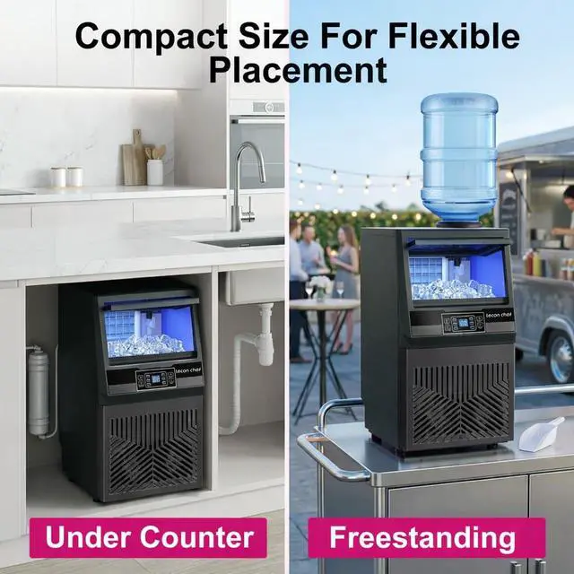 Alt view image 4 of 7 - Commercial Ice Maker Machine 80Lbs/24H Dual Water Inlet Black | 20Lbs Storage Bin, Freestanding, 36 Ice Cubes/Cycle, Adjustable Ice Thickness, Self-Cleaning, for Home, Bar, Coffee Shop