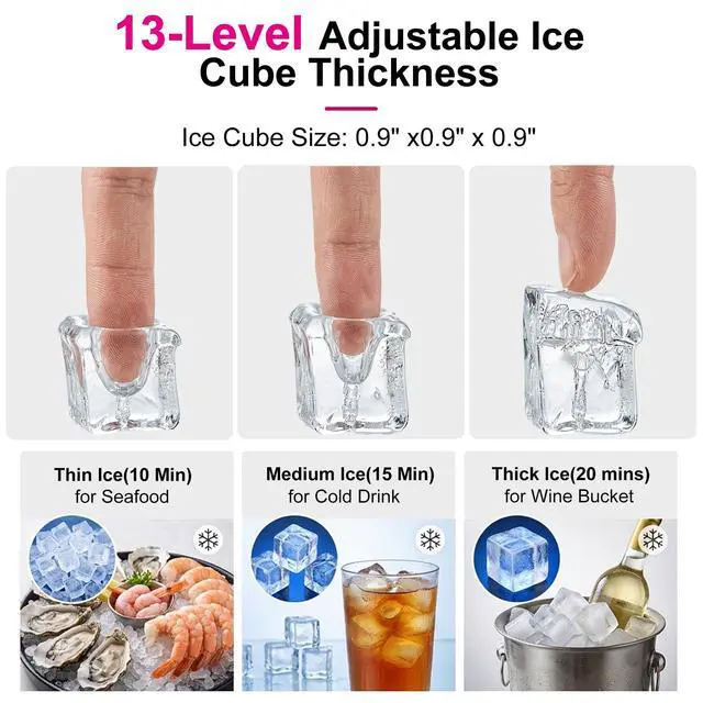 Alt view image 3 of 7 - Commercial Ice Maker Machine 80Lbs/24H Dual Water Inlet Silver | 20Lbs Storage Bin, Freestanding, 36 Ice Cubes/Cycle, Adjustable Ice Thickness, Self-Cleaning, for Home, Bar, Coffee Shop