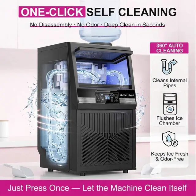 Alt view image 5 of 7 - Commercial Ice Maker Machine 80Lbs/24H Dual Water Inlet Black | 20Lbs Storage Bin, Freestanding, 36 Ice Cubes/Cycle, Adjustable Ice Thickness, Self-Cleaning, for Home, Bar, Coffee Shop