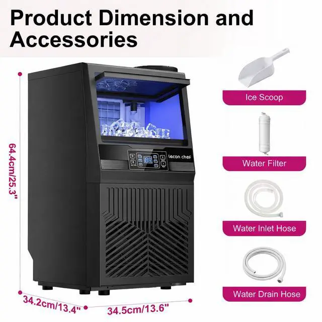 Alt view image 7 of 7 - Commercial Ice Maker Machine 80Lbs/24H Dual Water Inlet Black | 20Lbs Storage Bin, Freestanding, 36 Ice Cubes/Cycle, Adjustable Ice Thickness, Self-Cleaning, for Home, Bar, Coffee Shop