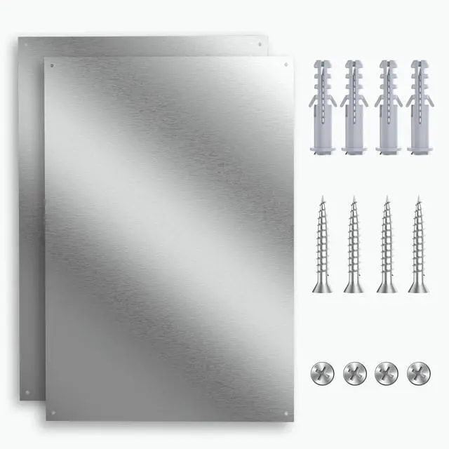 Main image of 2-Pack Ultra-Thin Stainless Steel Backsplash Panels, 24" x 30" Each | Flush Mount Splatter Guard for Stove and Range Hood, Easy Install with Pre-Drilled Holes & Screws