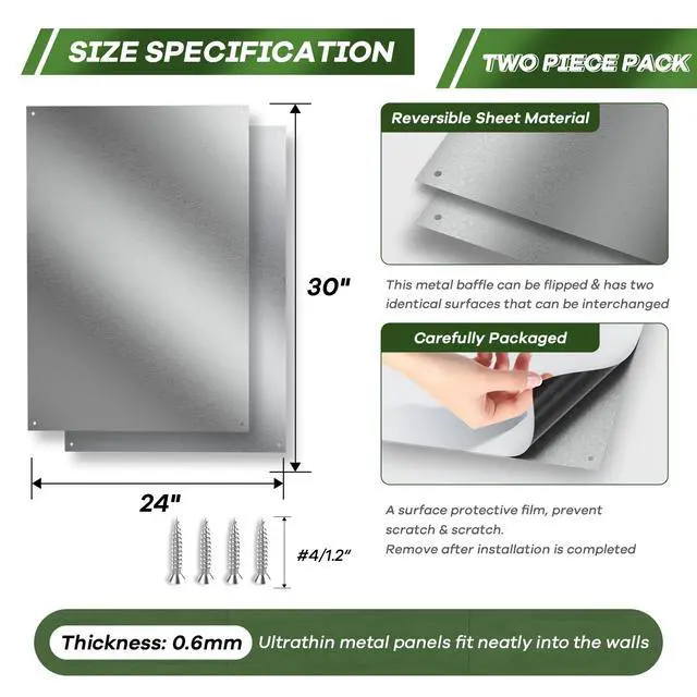 Alt view image 2 of 7 - 2-Pack Ultra-Thin Stainless Steel Backsplash Panels, 24" x 30" Each | Flush Mount Splatter Guard for Stove and Range Hood, Easy Install with Pre-Drilled Holes & Screws