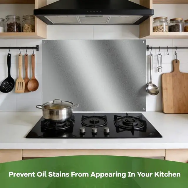Alt view image 7 of 7 - 2-Pack Ultra-Thin Stainless Steel Backsplash Panels, 24" x 30" Each | Flush Mount Splatter Guard for Stove and Range Hood, Easy Install with Pre-Drilled Holes & Screws
