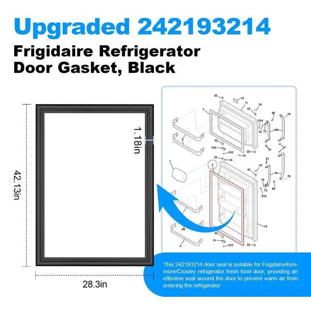 Alt view image 2 of 7 - Upgraded 242193214 Refrigerator Door Gasket Compatible with Frigidaire Kenmore Refrigerator Door Seal AP5688453 PS7784010 241872514 FFTR2021QS1 FRTD2021AW0 FFTR2021TB2 FFTR2021TS2 Fridge Door Gasket