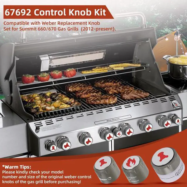 Alt view image 4 of 7 - 67692 Control Knob Kit for Weber Summit 660/670 Gas Grills Knob | 9 Pack Weber Grill Knobs Replacement with 6 Main Burner Lighted Control Knobs,1 IR Knob,1 Smoke & 1 Grill Burner Control Knob