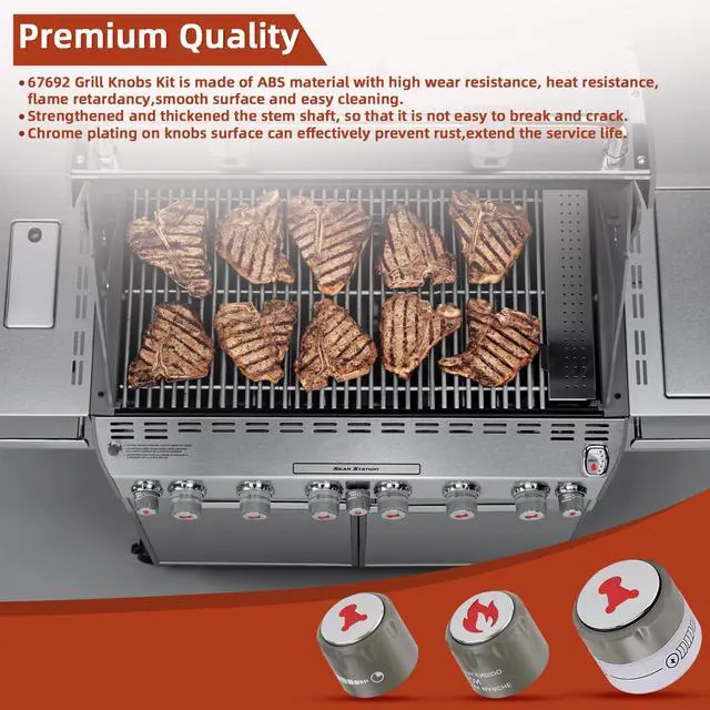 Alt view image 5 of 7 - 67692 Control Knob Kit for Weber Summit 660/670 Gas Grills Knob | 9 Pack Weber Grill Knobs Replacement with 6 Main Burner Lighted Control Knobs,1 IR Knob,1 Smoke & 1 Grill Burner Control Knob