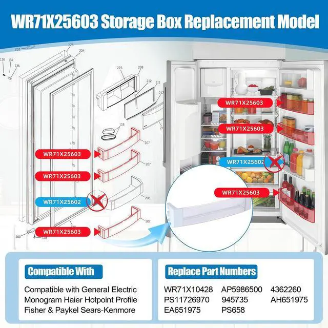 Alt view image 3 of 7 - WR71X25603 Bin-Door Compatible with General Electric Monogram. WR71X25603 Refrigerator Door Bin Replace AP5986500 WR71X10428 4362260 PS11726970 945735 AH651975 EA651975 PS658