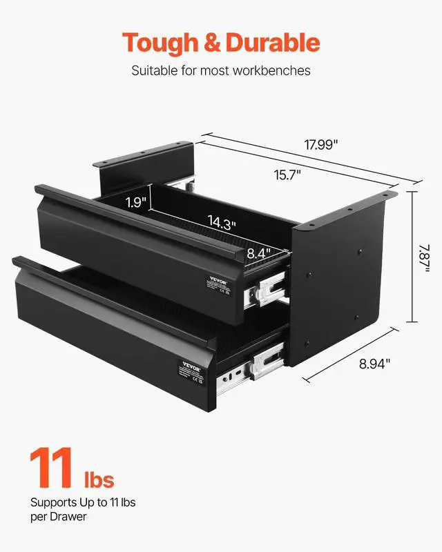 Alt view image 2 of 7 - Under Desk 2 Layer Slide Out Drawer, 16 inch Under Desk Pull-out Drawer for Home Office Sit Stand Workstation, Black